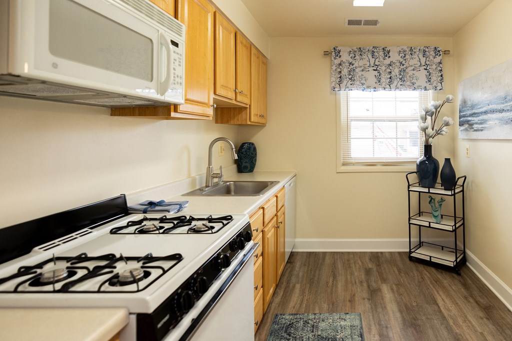 Kitchen with a stove at Rockdale Gardens Apartments*, Baltimore, MD