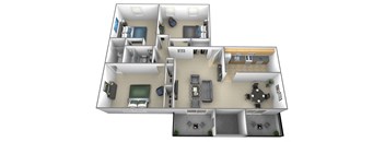 3 bedroom 2 bathroom floor plan at Liberty Gardens Townhomes