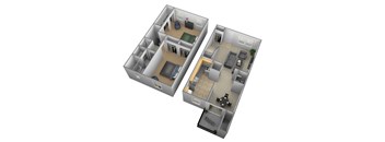 2 bedroom 1.5 bathroom floor plan at Liberty Gardens Townhomes
