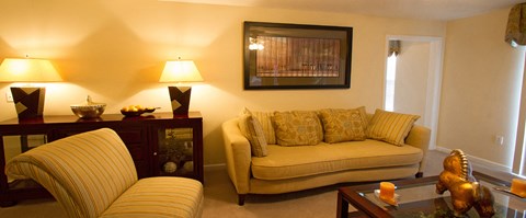 A living room with a brown couch and a television.