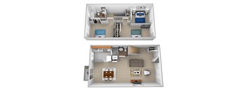 3 bedroom 1.5 bathroom with den 3D floor plan at McDonogh Village Apartments & Townhomes, Randallstown