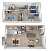 3 bedroom 1.5 bathroom with den 3D floor plan at McDonogh Village Apartments in Randallstown MD