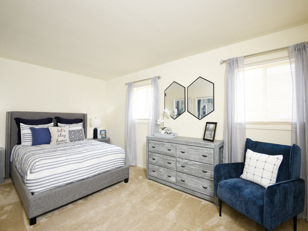 Roomy master bedroom with large closets