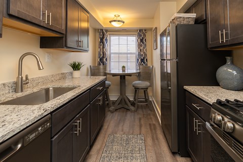 Kitchen with stainless steel appliances at Seminary Roundtop Apartments, Lutherville, Maryland, 21093
