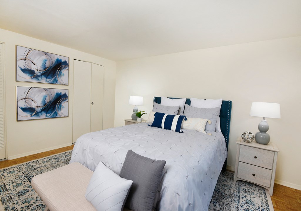 Large master bedroom with ample closet space at Winston Apartments, Baltimore Maryland