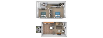 2 Bed 1 Bath Floor Plan at Orchards I Townhomes, Severn, MD, 21144