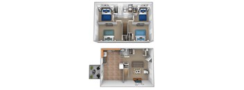 a floor plan of a two bedroom apartment with two bathrooms and a balcony at The Orchards at Severn Townhomes*, Maryland, 21144
