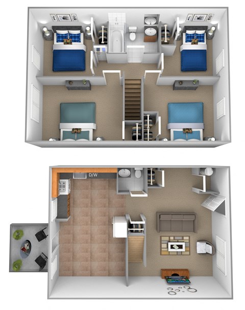 a floor plan of a two bedroom apartment with two bathrooms and a balcony at The Orchards at Severn Townhomes*, Maryland, 21144