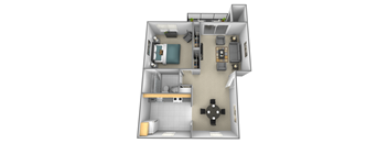 1 bedroom 1 bathroom 3D floor plan at Rockdale Gardens Apartments at Rockdale Gardens Apartments*, Baltimore, Maryland