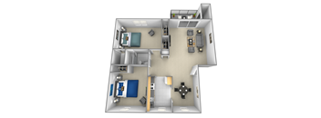 2 bedroom 1.5 bathroom 3D floor plan at Rockdale Gardens Apartments in Windsor Mill, MD