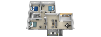3 bedroom 2 bathroom 3D floorplan at Rockdale Gardens Apartments at Rockdale Gardens Apartments*, Maryland