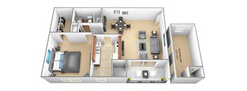 1 bedroom 1 bathroom with den 3D floor plan at The Village of Pine Run Apartments in Windsor Mill, MD