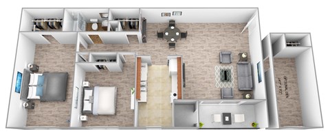 a floor plan of a two bedroom apartment with two bathrooms and a balcony at Village of Pine Run Apartments & Townhomes*, Maryland, 21244