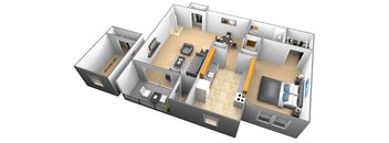 1 bedroom 1 bathroom with den 3D floor plan at Woodridge Apartments in Randallstown, Maryland