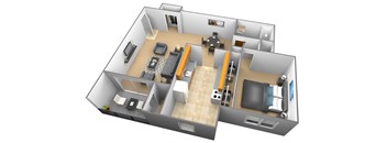 Studio 1 bedroom 1 bathroom 3D floor plan at Woodridge Apartments in Randallstown, Maryland