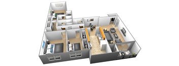3 bedroom 3 bathroom 3D floor plan at Woodridge Apartments in Randallstown, Maryland