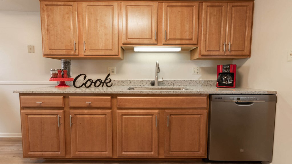 Kitchen with wooden cabinets at Cromwell Valley Apartments, 15 Treeway Court, 2A, Towson