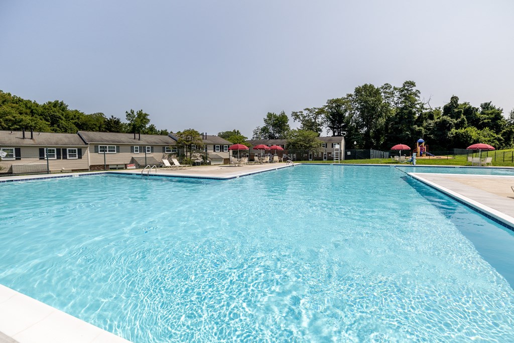 Resort style swimming pool at Seven Oaks Townhomes, Edgewood, MD