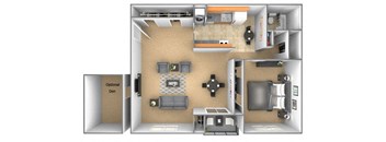 1 bedroom 1 bathroom floor plan with den at Deer Park Apartments in Randallstown, MD