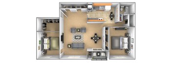 2 bedroom 1 bathroom floor plan with den at Deer Park Apartments in Randallstown, MD