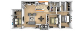 3 bedroom 2 bathroom floor plan with den at Deer Park Apartments in Randallstown, MD