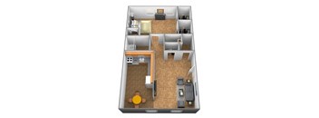 1 bedroom 1 bathroom 3D floor plan at Winston Apartments, Baltimore, 21239
