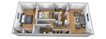 2 bedroom 1 bathroom 3D floor plan at Winston Apartments, Baltimore Maryland