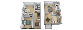 3 Bedroom 3D Floorplan at Yorktowne Townhomes Apartments, Hanover