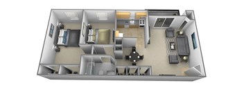 2 bedroom 1 bathroom Assateague floor plan at Security Park Apartments in Windsor Mill, MD