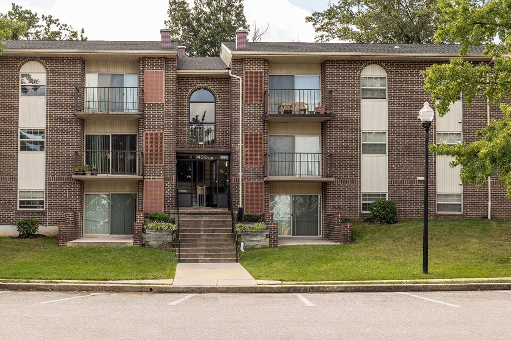 Exterior building with the main enteranceat Security Park Apartments*, Windsor Mill, 21244