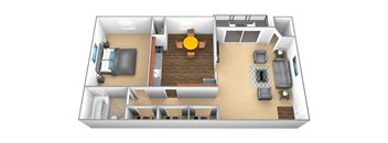 1 bedroom, 1 bathroom 3D floorplan at Windsor House Apartments in Middle River, MD