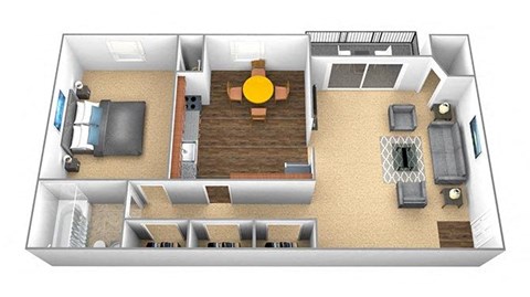 1 bedroom, 1 bathroom 3D floorplan at Windsor House Apartments in Middle River, MD