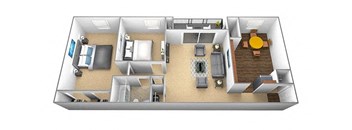 2 bedroom, 1 bathroom 3D floor plan at Windsor House Apartments in Middle River, MD
