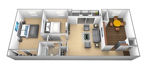 2 bedroom, 1 bathroom 3D floor plan at Windsor House Apartments in Middle River, MD