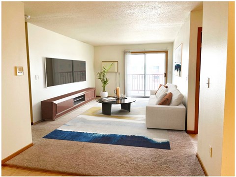 a living room with a couch and a coffee table