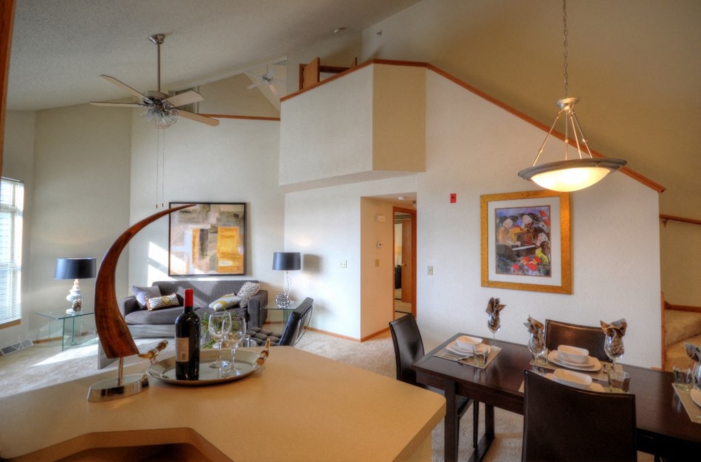 Living and dining space to loft area