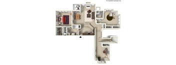A detailed 3D floor plan of a house showing all rooms and their layouts.