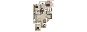 A detailed 3D floor plan of a house showing all rooms and their layouts.