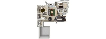 A detailed 3D floor plan of a house showing all rooms and their layouts.