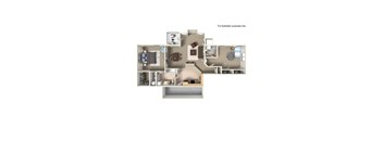 A floor plan of a house with a kitchen, living room, and bedrooms.