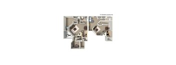 A floor plan of a two-story home with a living room, kitchen, and bedrooms.