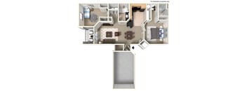A floor plan of a house with a kitchen, living room, and bedrooms.