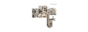 A floor plan of a house with a kitchen, living room, and bedrooms.
