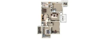 A detailed 3D floor plan of a house showing all rooms and their layouts.
