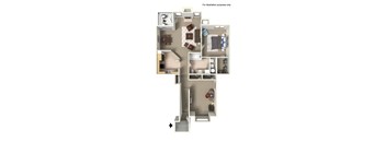 A floor plan of a house with a kitchen, living room, bedrooms and bathrooms.