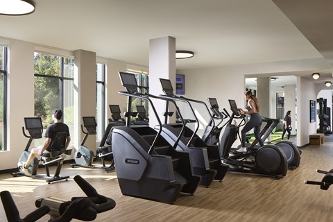 The gym amenity with cardio machines at Verdant Apartments in Shoreline.