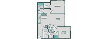 Floor plan 2A. Two bedroom, one bath at Apex Meridian South Apartments in Englewood.
