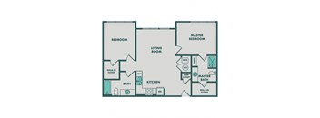 Floor plan 2B. Two bedroom, one bath at Apex Meridian South Apartments in Englewood.
