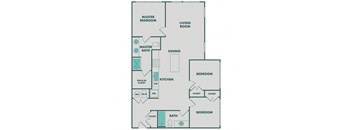 Floor plan 3A. Three bedroom, two bath at Apex Meridian South Apartments in Englewood.