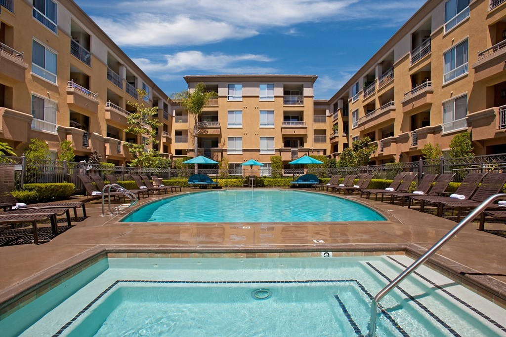 Pool and spa at City Lights at Town Center Apartments in Aliso Viejo